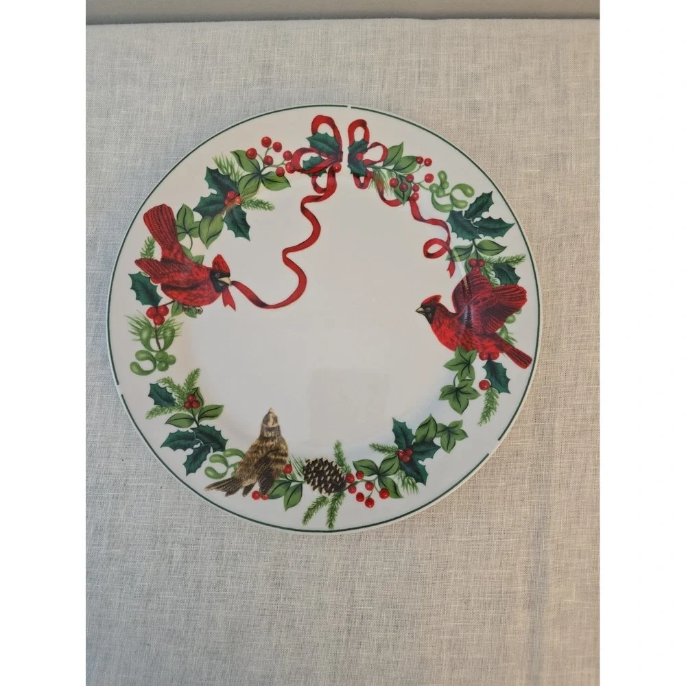 Vintage Royal Norfolk Cardinal Ribbon Christmas Dinner Plate